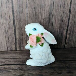 Vintage Ceramic Bunny Rabbit Figurine, Pink Floral 5" Collectible Easter Spring